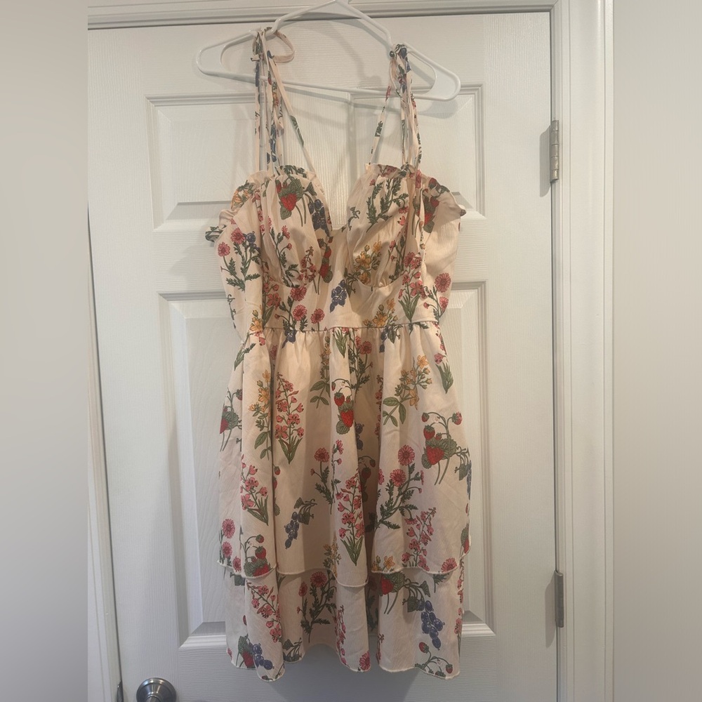 Cider tan floral mini dress tie up size 2x